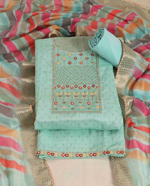 Tavas Chanderi Embroidered Salwar Suit Material