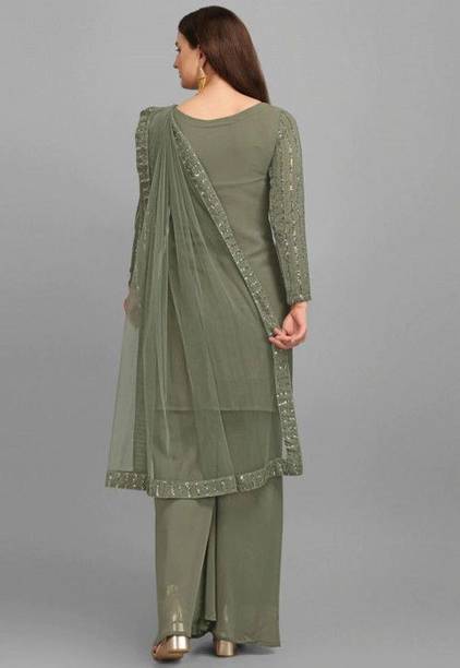 SYBROTHER Georgette Embroidered Kurta & Sharara Fabric Price in India - Buy SYBROTHER Georgette Embroidered Kurta & Sharara Fabric online at... - Image 2