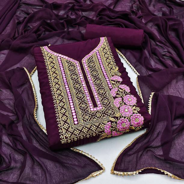 Unstitched Satin Kurta & Churidar Material Embroidered