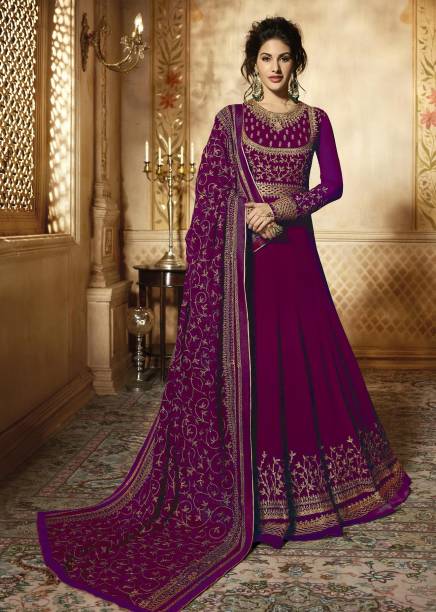 Unstitched Georgette Gown/Anarkali Kurta & Bottom Material Embroidered, Embellished Price in India