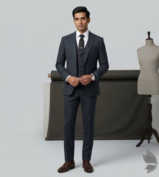 Unstitched Wool Suit Fabric Checkered