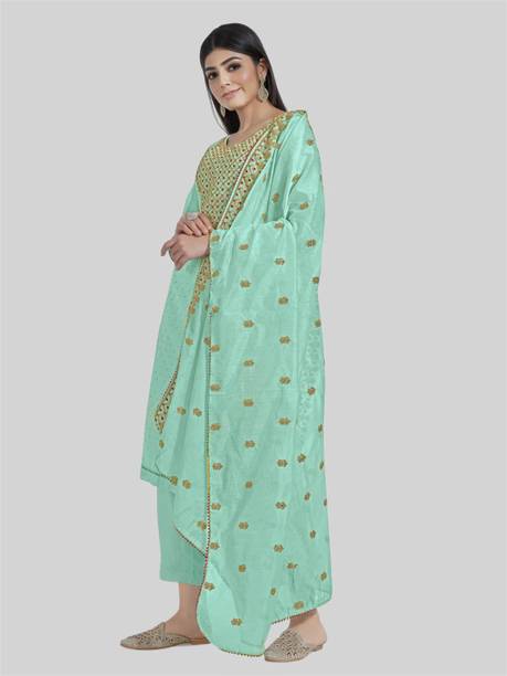 Tavas Chanderi Embroidered Salwar Suit Material
