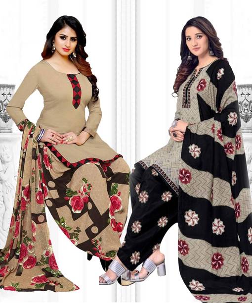 Unstitched Crepe Salwar Suit Material Geometric Print