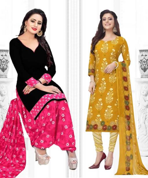 Unstitched Crepe Salwar Suit Material Solid, Printed, Geometric Print Price in India