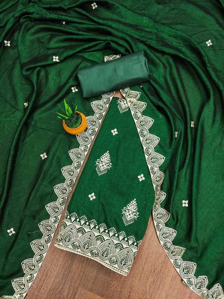 manvaa Silk Blend Embellished Salwar Suit Material