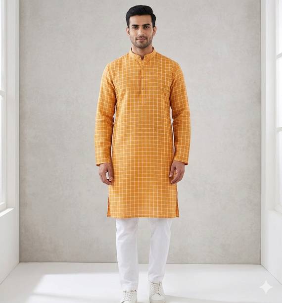 Unstitched Jute Kurta & Churidar Material Solid, Checkered