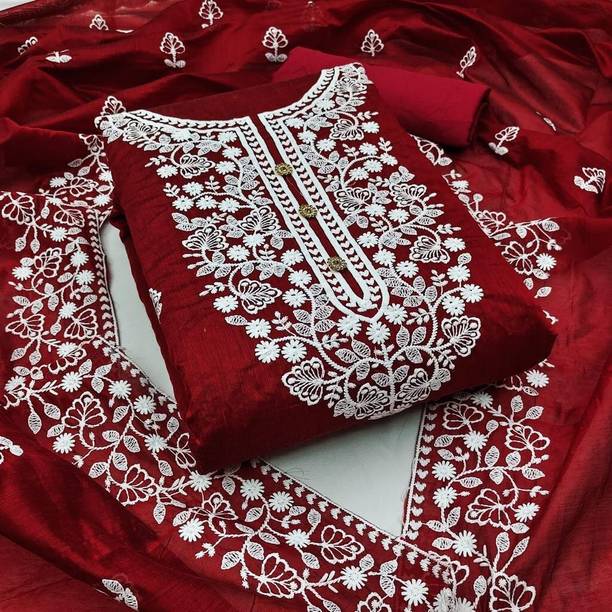 M FASHION Chanderi Embroidered Salwar Suit Material