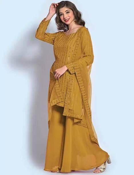 Suriya Enterprise Georgette Embellished Kurta & Sharara Fabric - Image 4