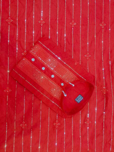 Unstitched Pure Cotton Kurta Fabric Embroidered, Embellished