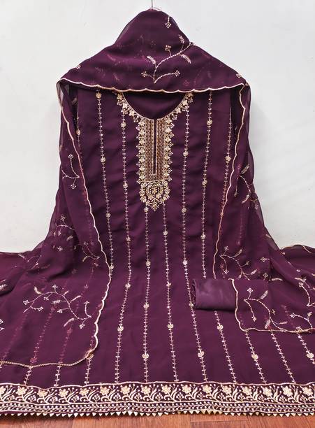 M FASHION Georgette Embroidered Salwar Suit Material