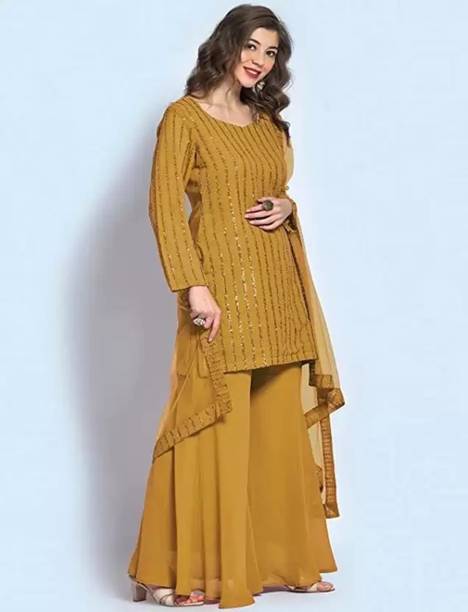 Suriya Enterprise Georgette Embellished Kurta & Sharara Fabric - Image 3