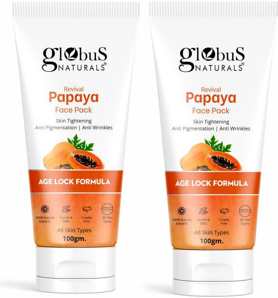 Globus Naturals Papaya Face Pack, For Tan Removal, Age Lock Formula For Pigmentation, Set of 2