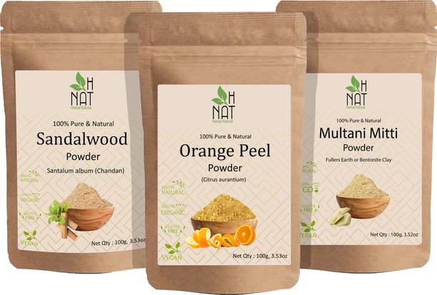 H NAT Orange Peel+Sandalwood+Multani Mitti Powder For Face& Skin 100% Natural &Organic