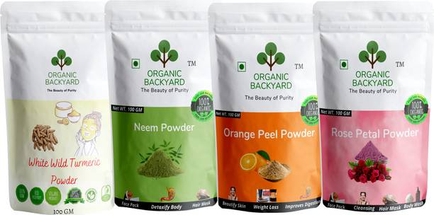 Organic Backyard White Wild Turmeric,neem,orangepeel and rosepetal powder for FaceCare 100gm Each