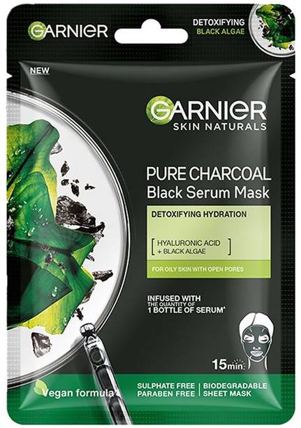 GARNIER Skin Naturals, Charcoal, Face Serum Sheet Mask, Purifying and Hydrating