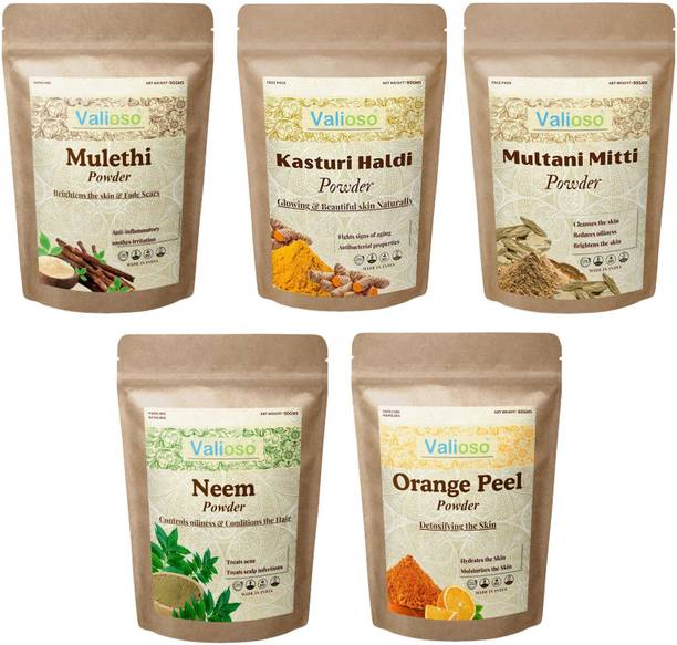 Valioso Mulethi, Kasturi Haldi, Multani Mitti, Neem And Orange Peel Powder For Face Pack
