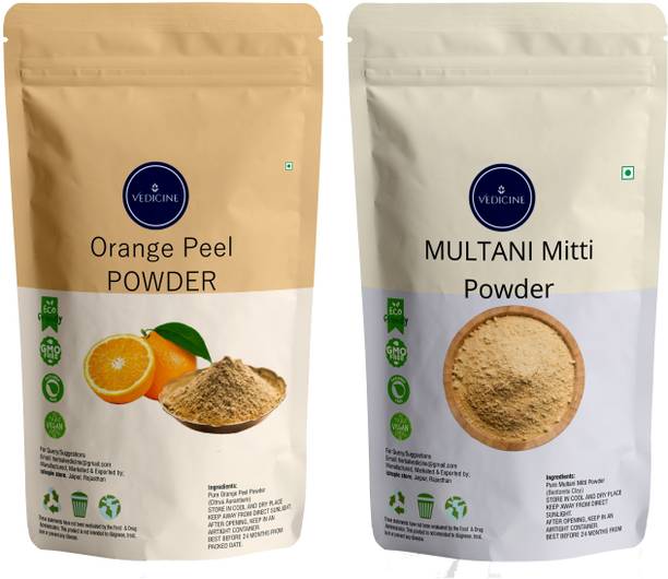 VEDICINE 100% Organic Orange Peel & Multani Mitti Powder For Face and Skin Care