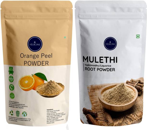 VEDICINE 100% Organic & Natural Orange Peel Powder and Mulethi Powder
