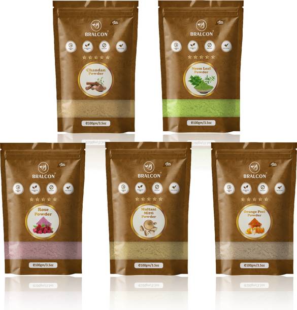BRALCON Chandan, Neem, Rose, Multani Mitti & Orange Peel Powder Face Pack Combo - 500g