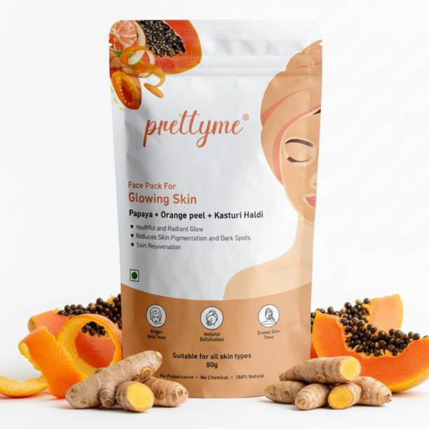 prettyme Orange Peel, Haldi & Papaya Face Pack Powder for Glowing Skin + Oil Control