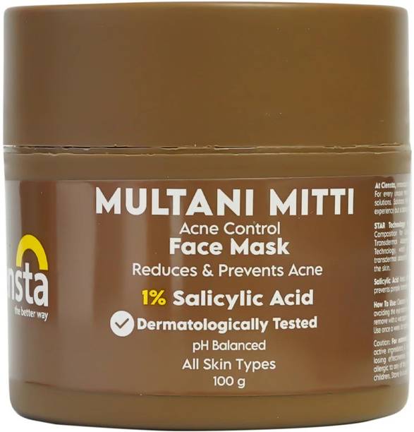 Clensta Multani Mitti Face mask with with 1% Salicylic Acid || For Women & Men || 100 ml