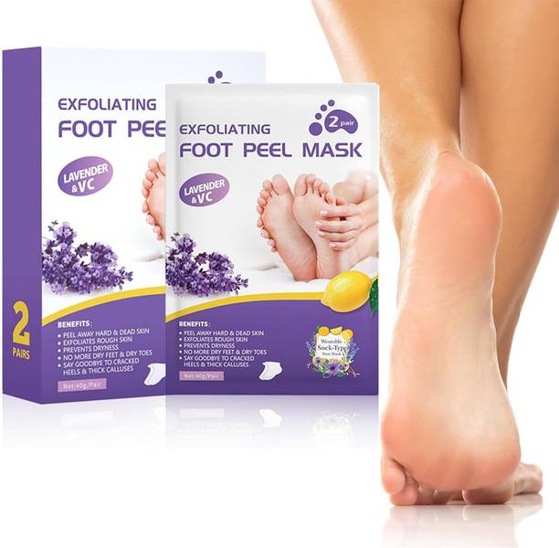 KLIFFOO 2 pack Lavender Foot Peel Mask for Dry Cracked Feet Peeling & Exfoliating Foot Mask for Baby Soft Feet, Deep Exfoliation with Glycolic Acid, Removes Dry Skin & Hard Calluses