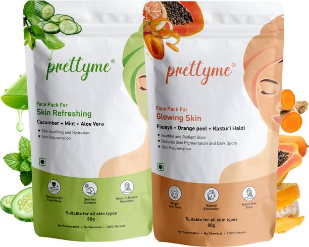 Prettyme Cucumber, Orange Peel & Papaya Powder Face Pack for Refreshing & Glowing Skin