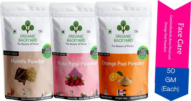 Organic Backyard 100% Natural Mulethi,Rose Petal and Orange Peel Powder for Face Care(50GM Each)
