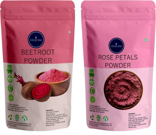 VEDICINE 100% Natural & Pure Beetroot Powder and Rose Petal Powder For Face Pack And Hair Pack