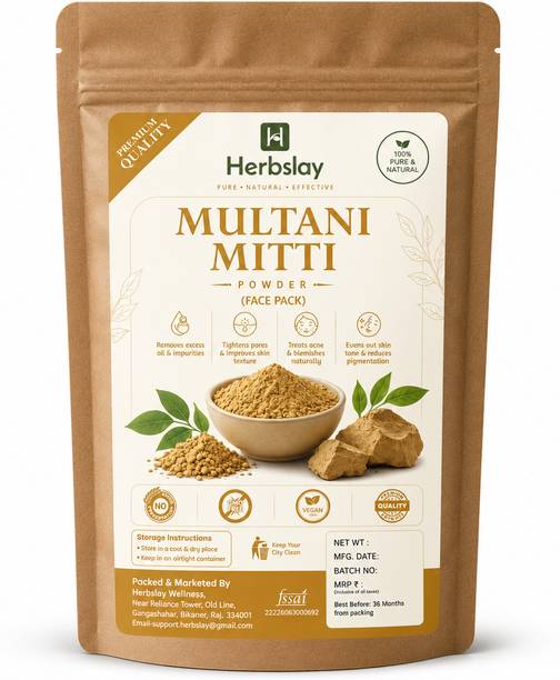 Herbslay Multani Mitti powder for Face Pack | Fuller's Earth , Bentonite Clay