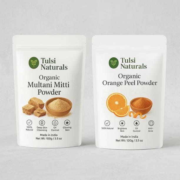 Tulsi Naturals Organic Multani Mitti Powder & Orange Peel Powder Combo for Face Skin Care