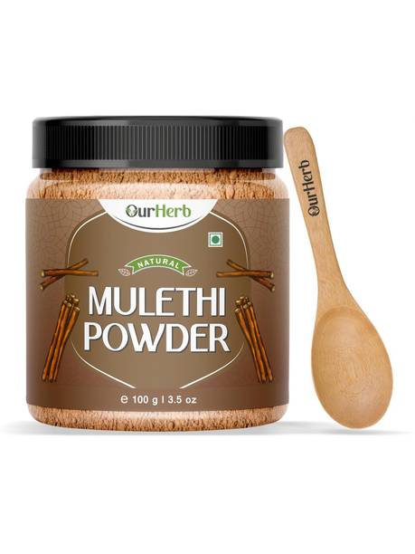 OurHerb Pure & Natural Mulethi Powder for Health, Skin & Hair with Wooden Spoon - 100g