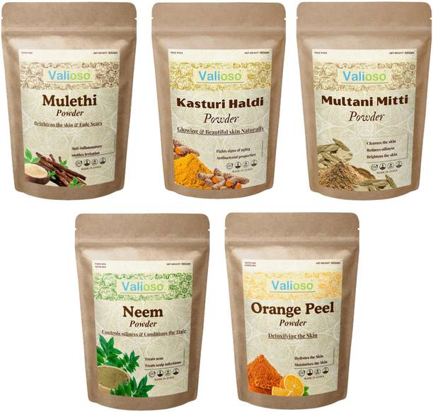 Valioso Mulethi, Kasturi Haldi, Multani Mitti, Neem And Orange Peel Powder For Face Pack