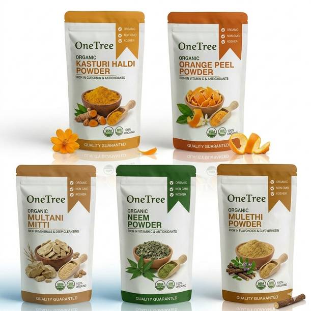 Onetree Face Pack - Multani Mitti, Kasturi Haldi, Neem, Mulethi & Orange Peel Powder