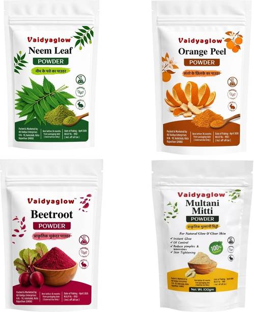 Vaidyaglow Neem,Orange Peel,Multani Mitti,Beetroot Powder For Skin & Hair ( 50 g each )