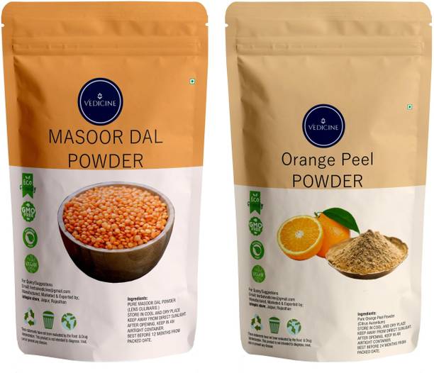 VEDICINE Masoor Dal Powder (RED LENTILS) and Orange Peel Powder For Face and Skin
