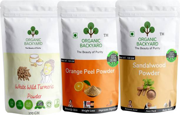Organic Backyard White Wild Turmeric,Orange peel and sandalwood powder for Face Care 100gm Each