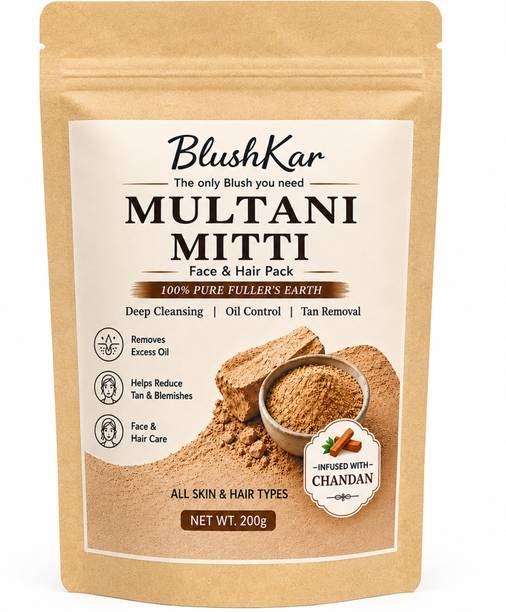 Blushkar Multani Mitti Face & Hair Pack 200g | 100% Pure Fuller’s Earth Clay with Chandan