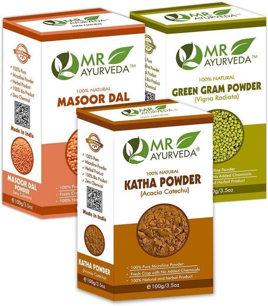 MR Ayurveda Katha Powder, Masoor Dal Powder and Green Gram Powder - Set of 3