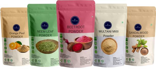 VEDICINE Multani Mitti Sandalwood (Chandan) Orange Peel Neem Leaf Rose Petals Powder for Face and Skin (50g each)