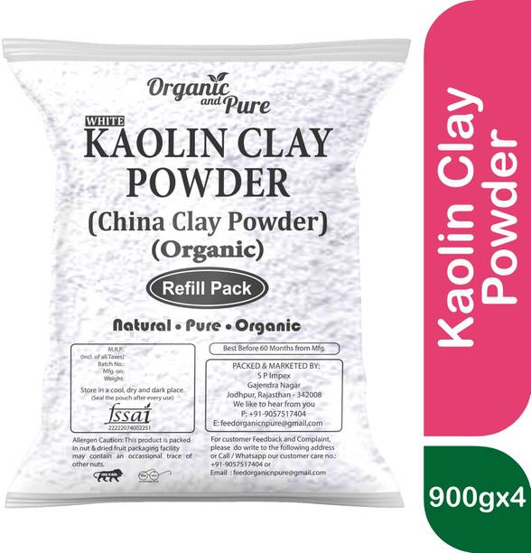 Organic and Pure Kaolin Powder Kaolin Clay Powder White Clay Powder for Face Mask Skin (Refiller)