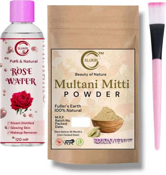 slukrl Skin Care Rose Water Multani Mitti Powder_Brush Face Mask for Facials Parlor