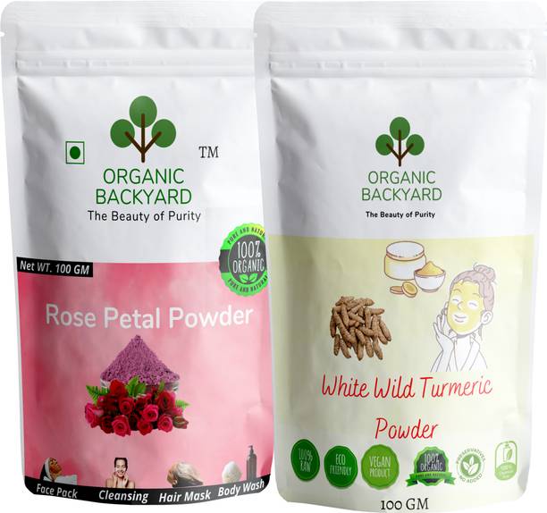 Organic Backyard 100% Natural rose petal and white wild turmeric powder for Face Care 100gm Each