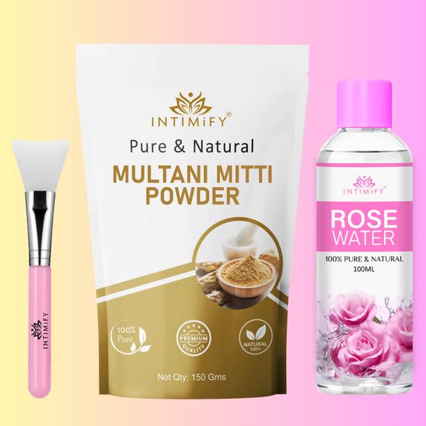 INTIMIFY Pure Multani Mitti Powder For Skin Whitening 150gm+Rose Water 100ml Combo