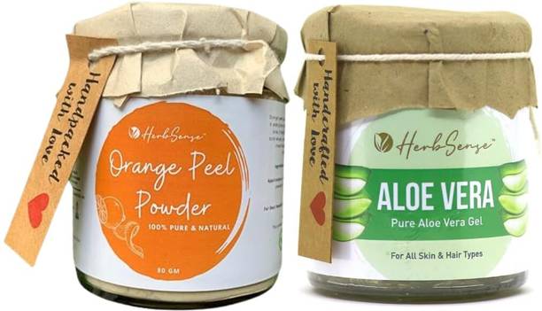 HerbSense Aloe Vera Gel & Orange Peel Powder Combo For Skin & Hair, Healthy & Glowing Skin