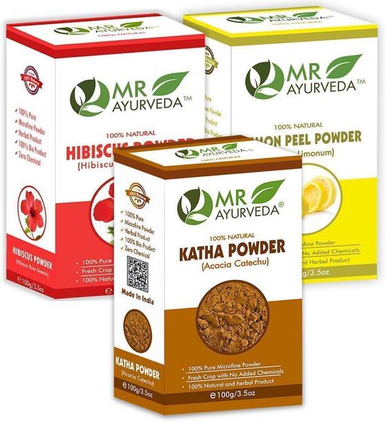 MR Ayurveda Katha Powder, Hibiscus Flower Powder & Lemon Peel Powder - Pack of 3