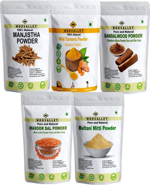 Moovalley 100% Organic Manjishtha Multani Mitti Sandalwood Masoor Dal Kasturi Haldi Powder