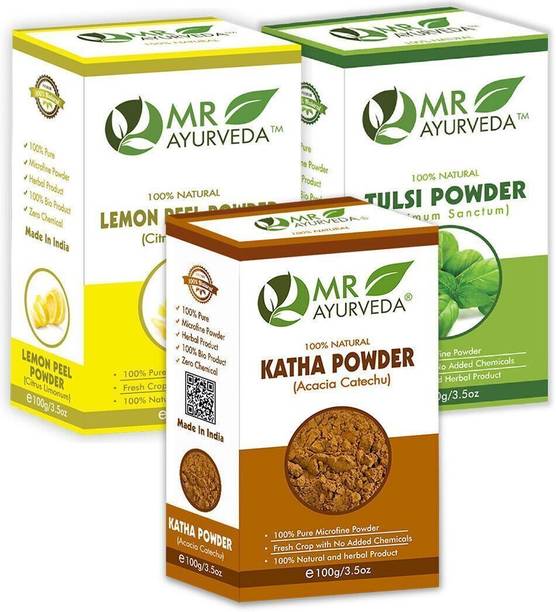 MR Ayurveda Katha Powder, Lemon Peel Powder & Tulsi Powder - Pack of 3