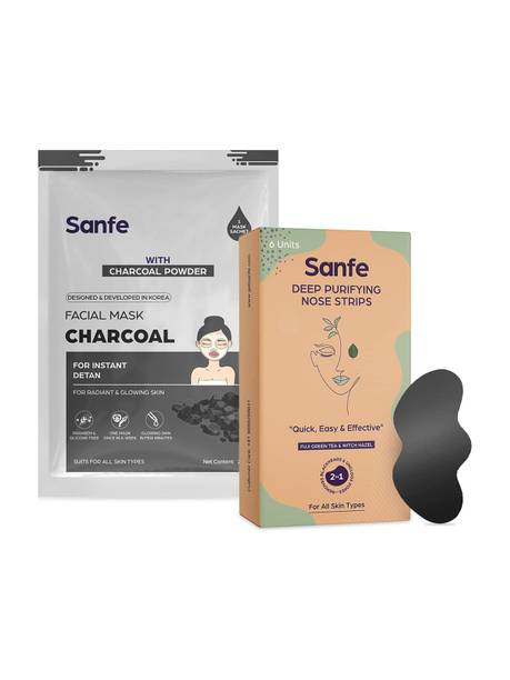 Sanfe Deep Purifying Nose Strips for Women Pack of 6 & Charcoal Facial Mask