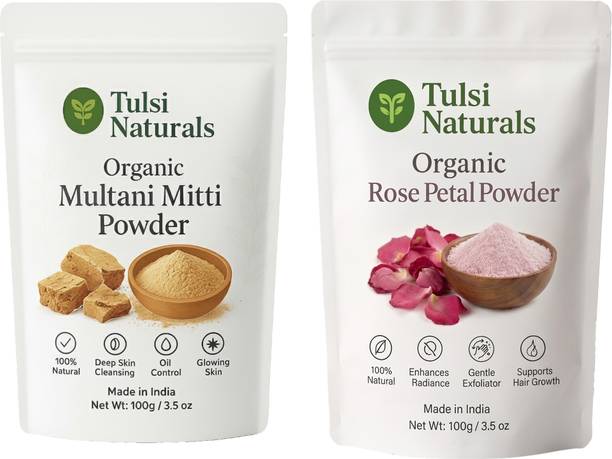 Tulsi Naturals Multani Mitti Powder & Rose Petal Powder Combo for Face Pack Skin Care